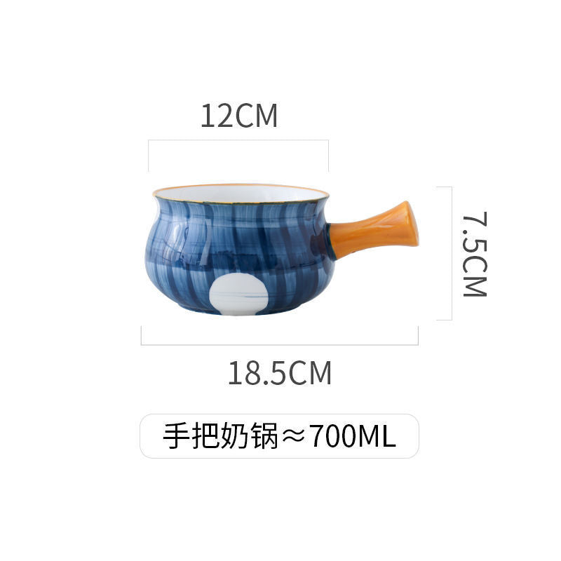 【1717People Collection】Soup Bowl Japanese Style Milk Pot Breakfast Tableware Bowl and Plate Set for One Person Single Set Exquisite Bowl and Chopsticks Household