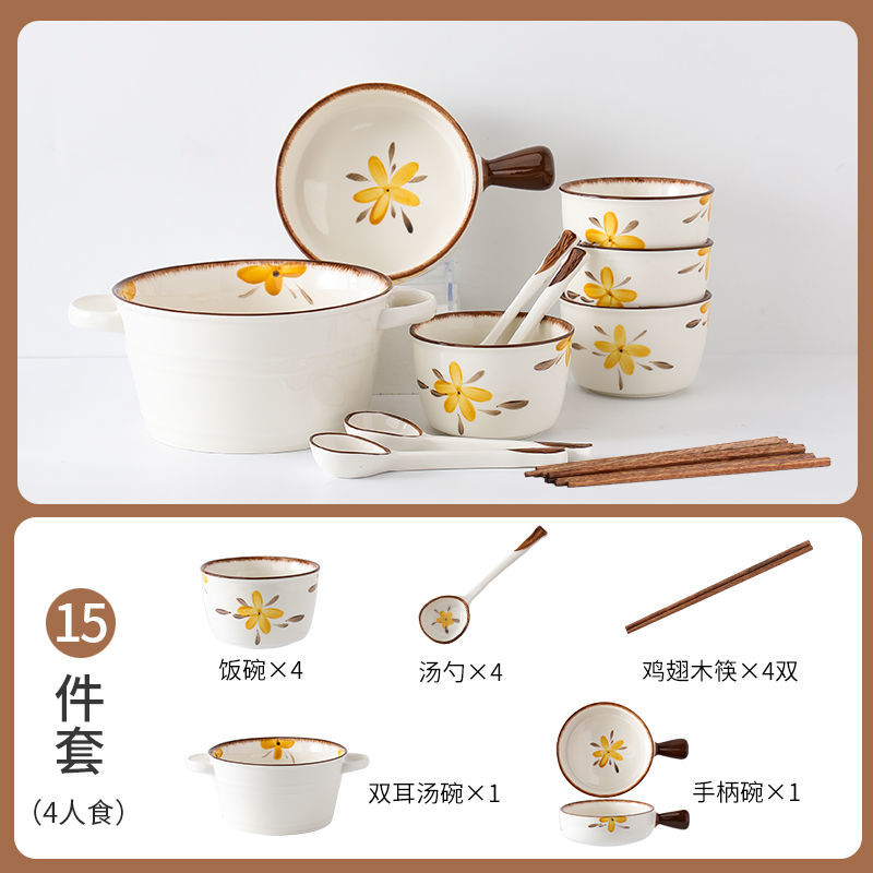 【HTK2388People】Campanula Flower for One Person Bowl Dish Suit Home Cartoon4Person Bowls, Plates, and Chopsticks Trending Creative Couple Pairs2Human Tableware