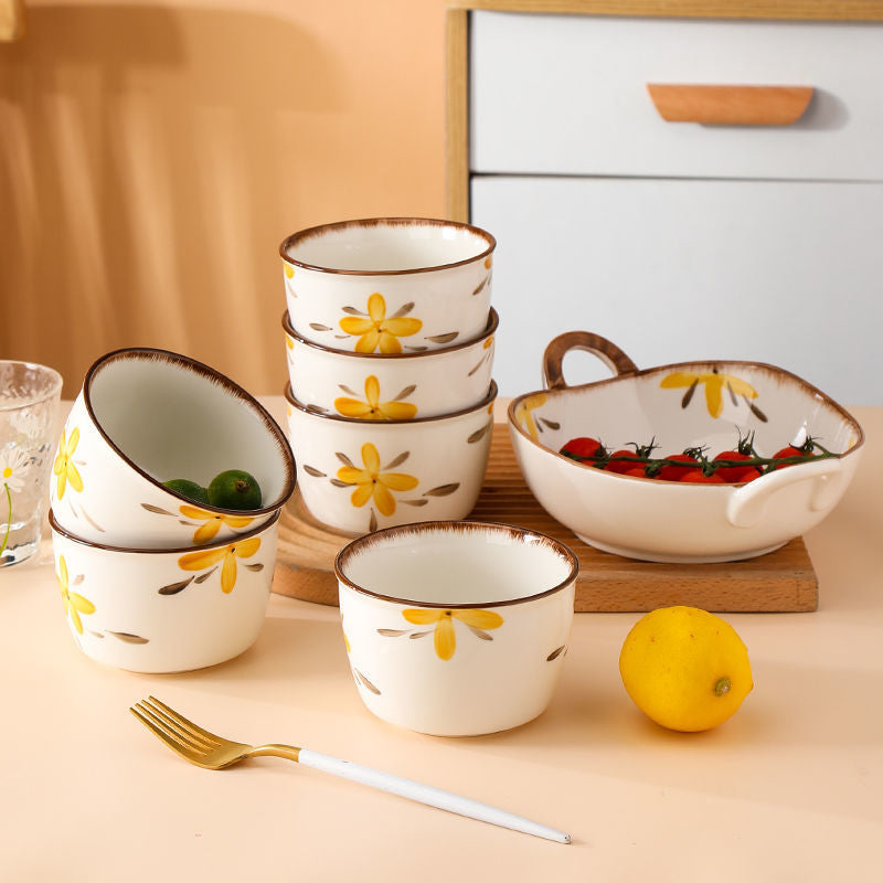 【HTK2388People】Campanula Flower for One Person Bowl Dish Suit Home Cartoon4Person Bowls, Plates, and Chopsticks Trending Creative Couple Pairs2Human Tableware