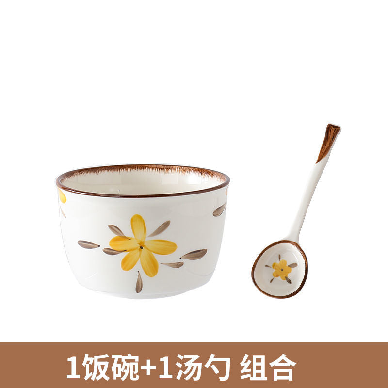 【HTK2388People】Campanula Flower for One Person Bowl Dish Suit Home Cartoon4Person Bowls, Plates, and Chopsticks Trending Creative Couple Pairs2Human Tableware