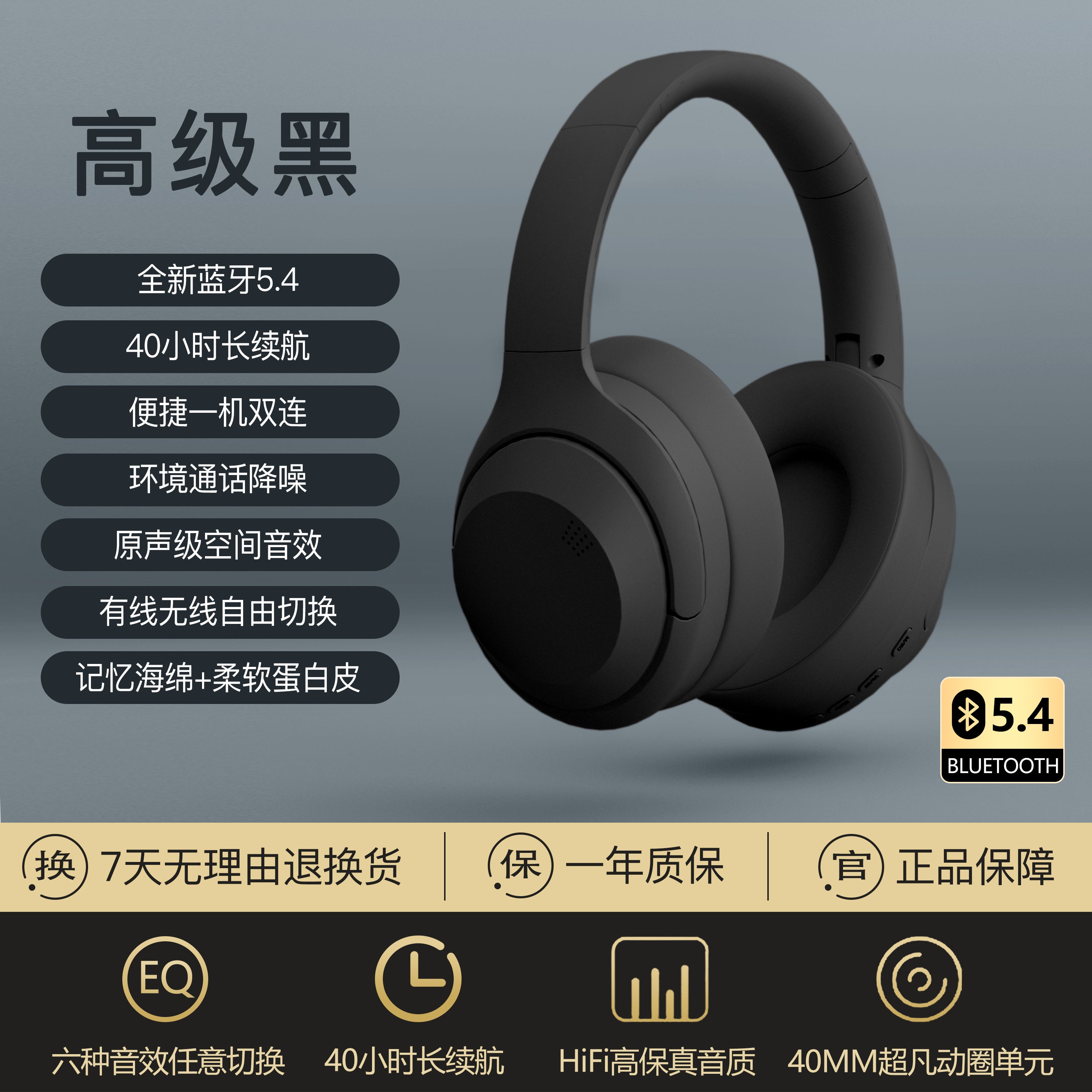 Wireless Headphones Over-Ear Bluetooth Earphones Gaming Long Battery Life Sports Gaming Phone Heavy Bass Noise Canceling Headset