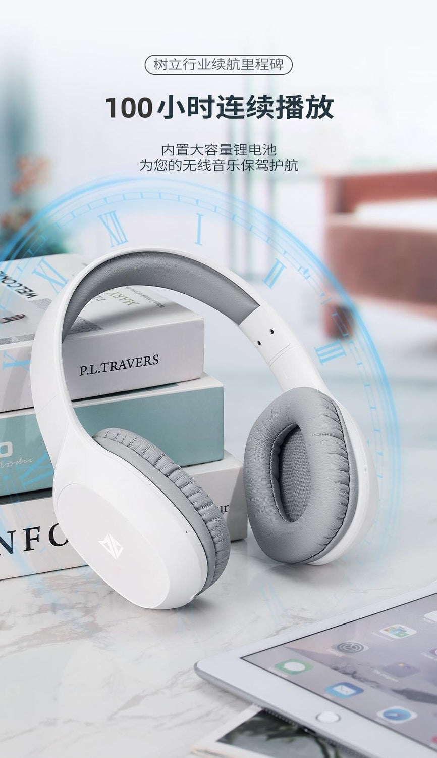 Headphones Over-Ear Bluetooth Android Apple Universal Wireless Student Gaming Music Long Battery Life Heavy Bass Headset