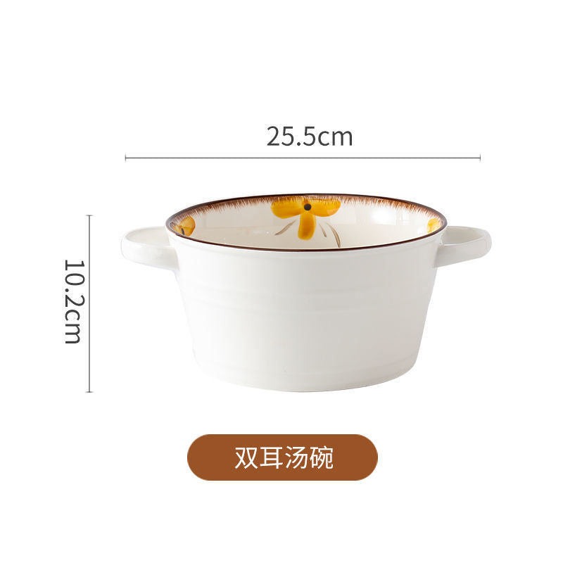 【HTK2388People】Campanula Flower for One Person Bowl Dish Suit Home Cartoon4Person Bowls, Plates, and Chopsticks Trending Creative Couple Pairs2Human Tableware