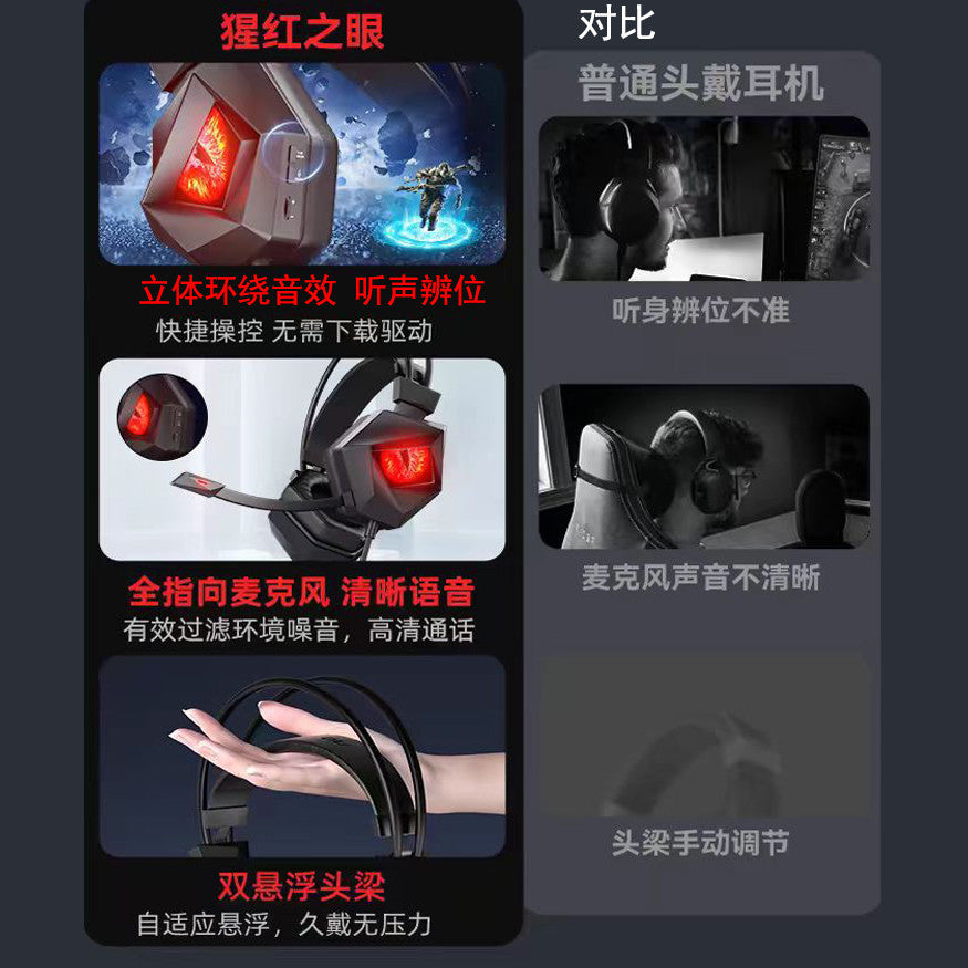 Demon Red Eye Computer3.5mm Audio Headset Over-Ear Gaming Microphone Sound Positioning