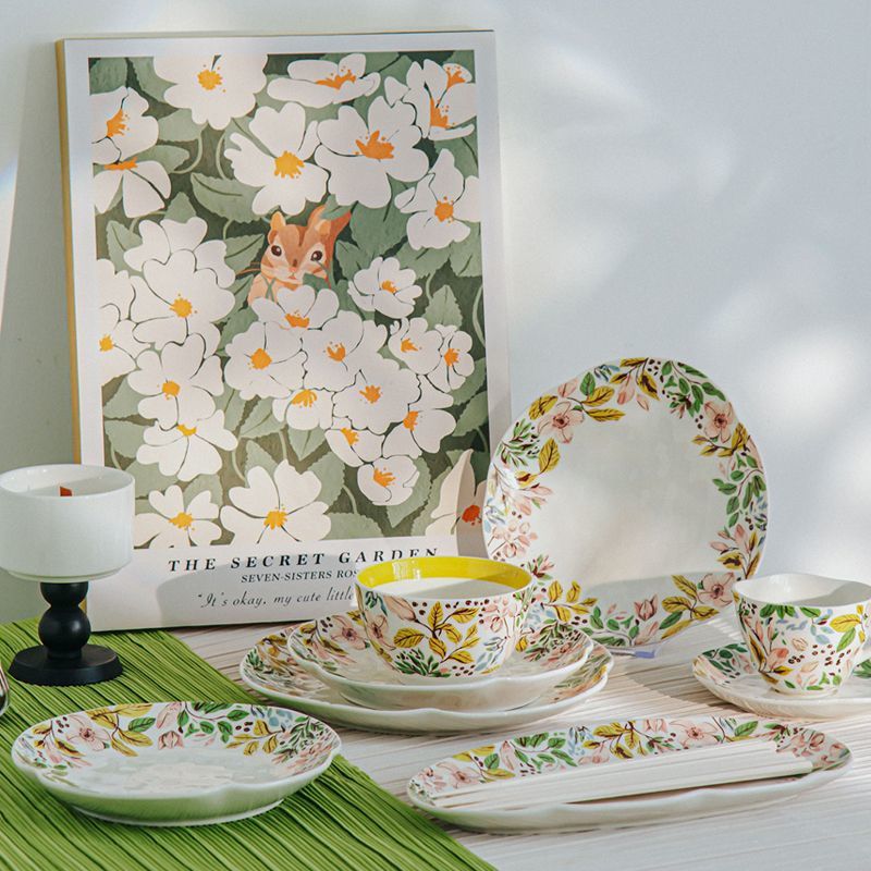 Tableware Suit New Niche Original Pastoral Style Bowl Dish Suit Household Xiaoqing New High-Looking Rice Bowl Gift