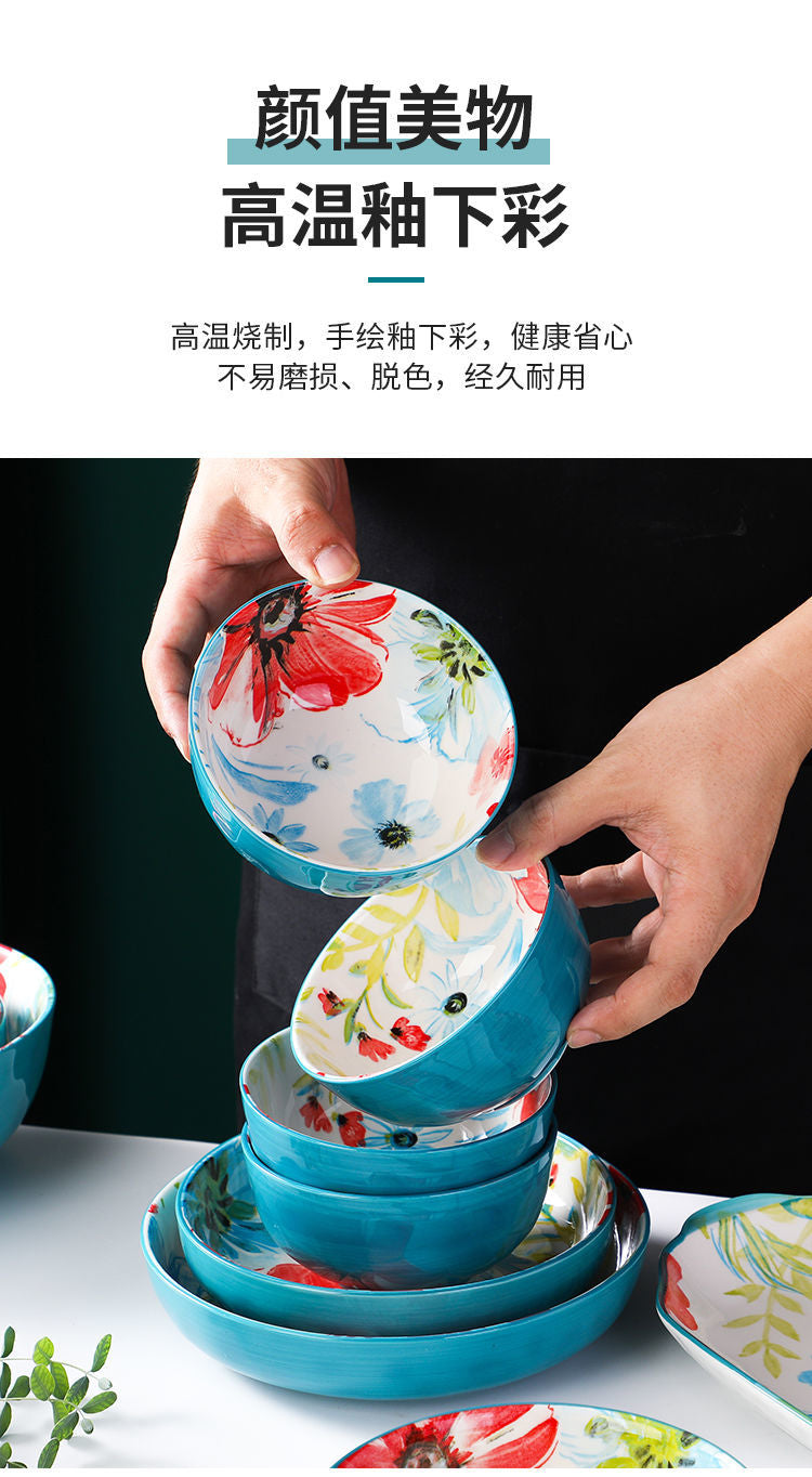 【1327Second-Time Repurchase】Ceramic Tableware Suit Internet Celebrity Combination Plate Household Creative Nordic Style Tableware Bowl and Plates Suit Instant Noodles Rice Bowl