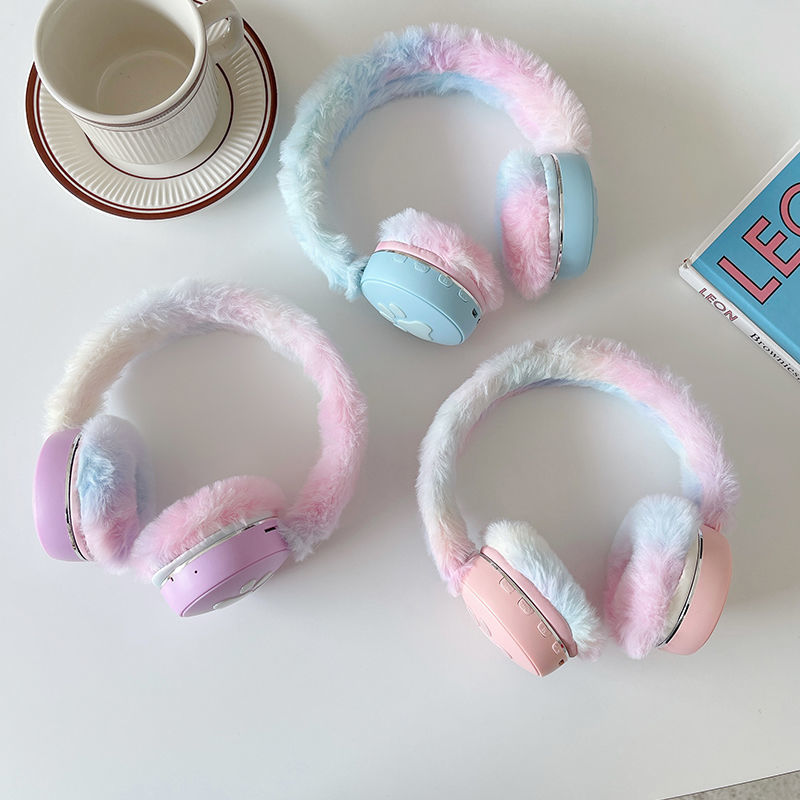 Bluetooth Headphones Over-Ear Heart Strap LED Lamp Call Warm Plush Ear Muffs Internet Celebrity High Appearance ins Headphones