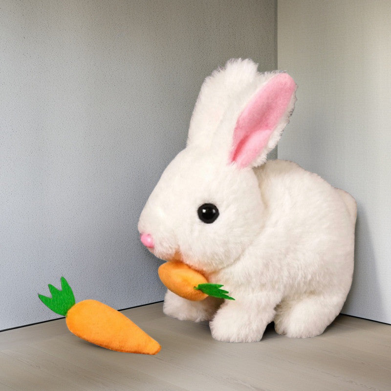 【Ears and nose moving】Electric Rabbit Squeaky Jumping Plush Toy for Toddlers0-3Plush Rabbit Rechargeable Gift for Kids