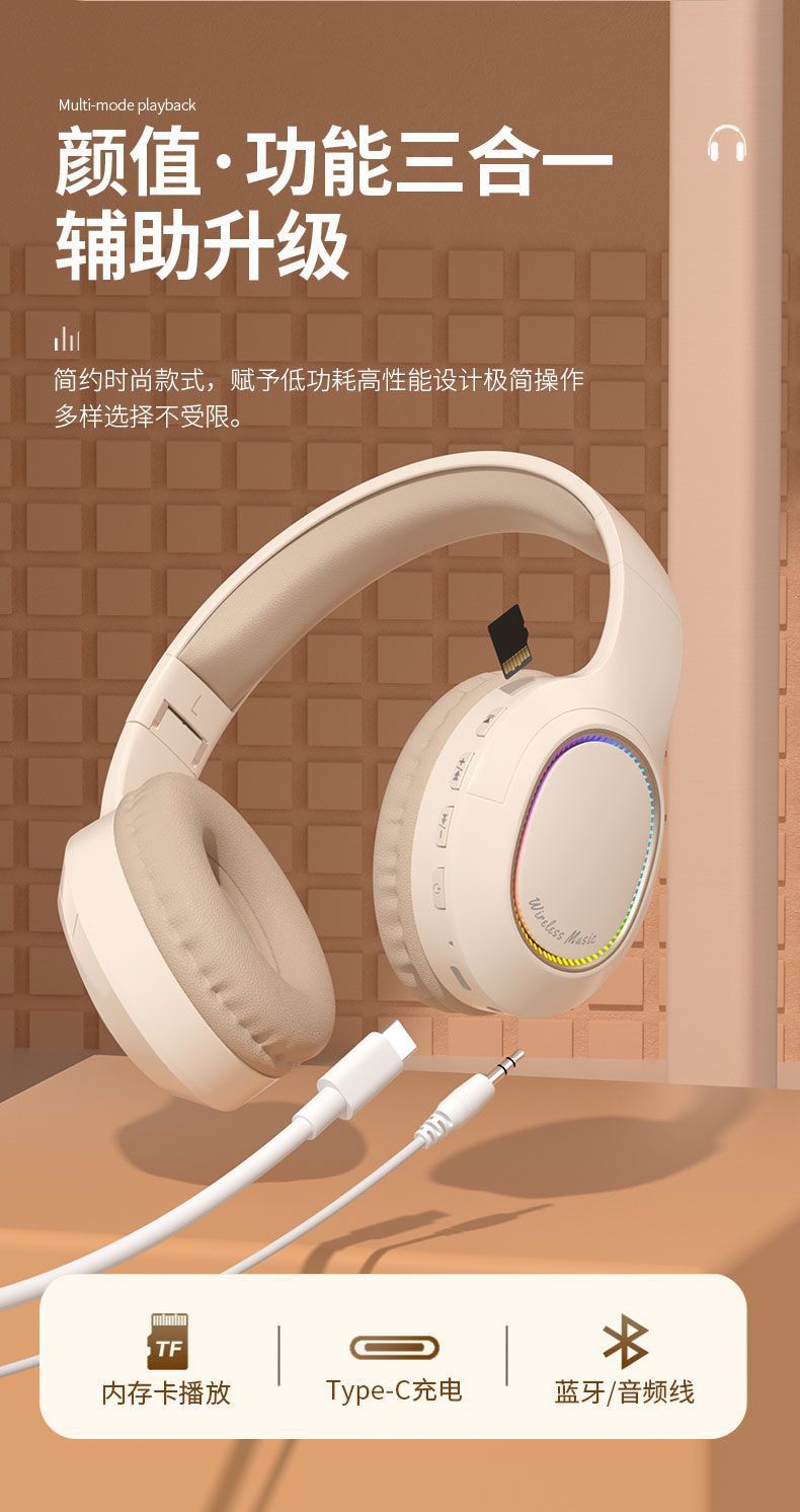 Popular Headband Bluetooth Earphones Wireless Headset High Aesthetic for Photography Android Apple Phone Computer Use