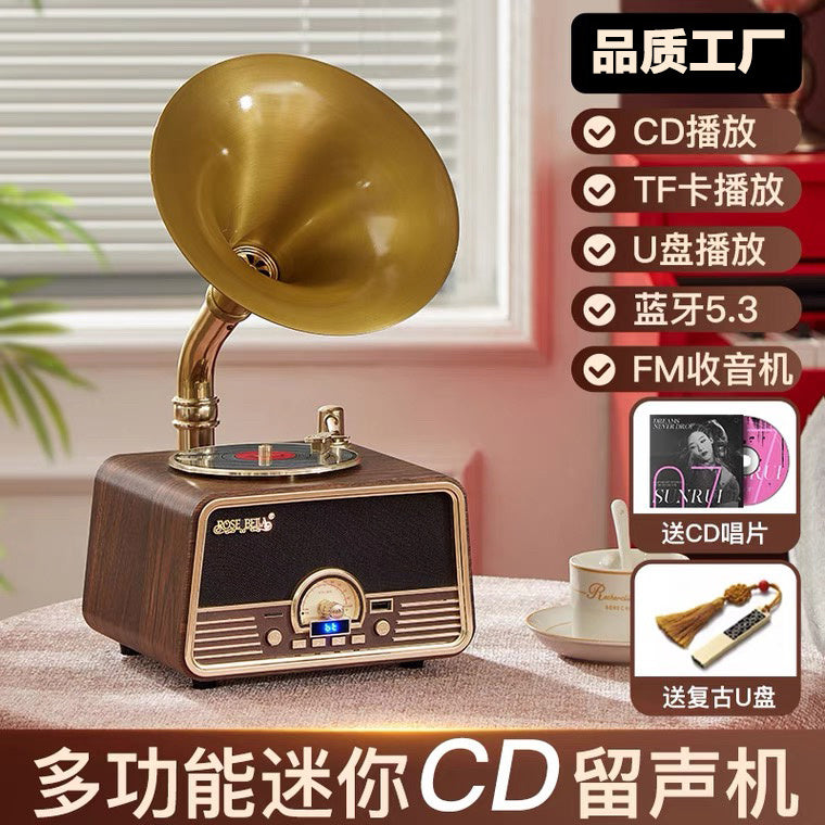 Duhuanshi Mini Bluetooth Speaker Phonograph Modern Simple Multifunctional CD Record Player Decorative Ornament Gift