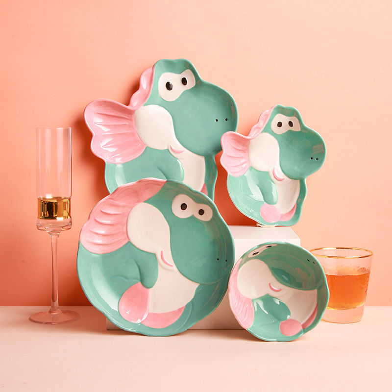 【4098People Collection】Aimeihui Cartoon Creative Dinosaur Shaped Bowl Household Children's Tableware Hand-painted Underglaze Craft Microwave Safe