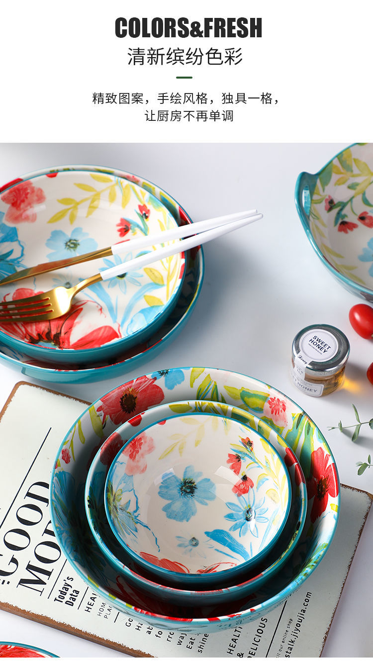 【1327Second-Time Repurchase】Ceramic Tableware Suit Internet Celebrity Combination Plate Household Creative Nordic Style Tableware Bowl and Plates Suit Instant Noodles Rice Bowl