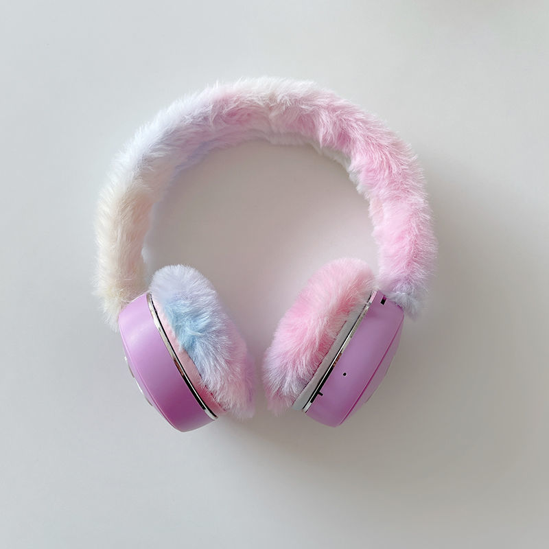 Bluetooth Headphones Over-Ear Heart Strap LED Lamp Call Warm Plush Ear Muffs Internet Celebrity High Appearance ins Headphones