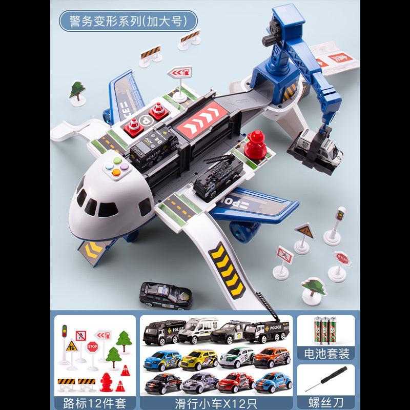 【3.5Ten Thousand People Praise】Large Deformation Storage Aircraft Toy Multifunctional Acousto-Optic Inertia Car Educational Children's Toys5Boy3-6Years Old