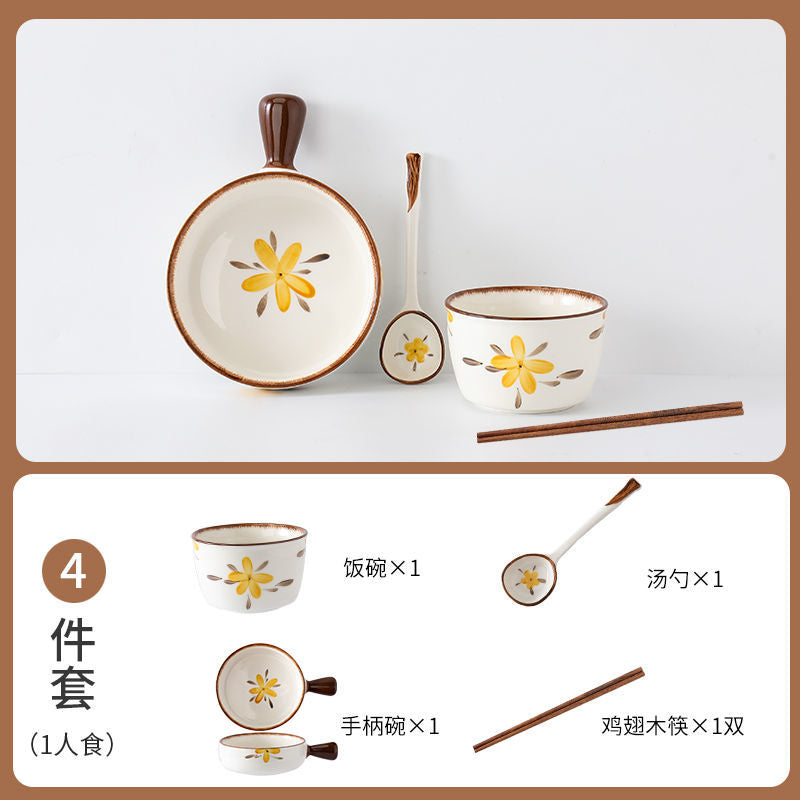 【HTK2388People】Campanula Flower for One Person Bowl Dish Suit Home Cartoon4Person Bowls, Plates, and Chopsticks Trending Creative Couple Pairs2Human Tableware