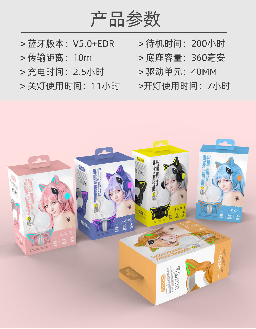 Headphone Head-Mounted Bluetooth E-Sports Games Chicken-Eating FireWire Sister Same Wireless Headset Cool Good-looking High-Profile Figure