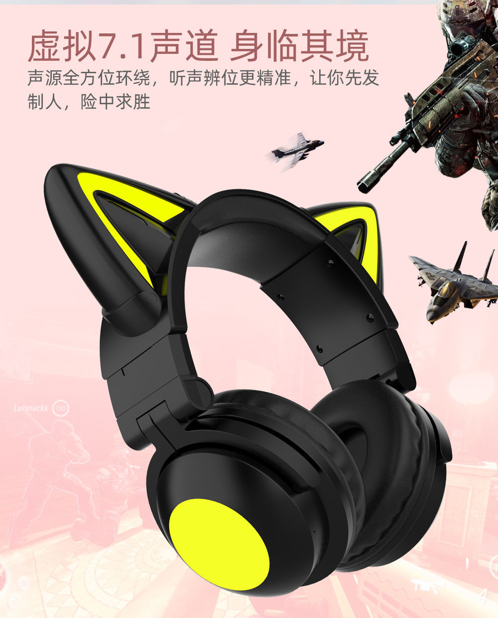 Headphone Head-Mounted Bluetooth E-Sports Games Chicken-Eating FireWire Sister Same Wireless Headset Cool Good-looking High-Profile Figure