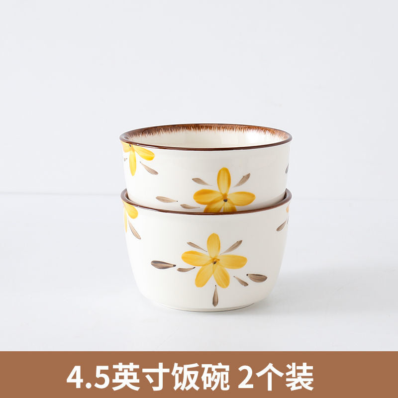 【HTK2388People】Campanula Flower for One Person Bowl Dish Suit Home Cartoon4Person Bowls, Plates, and Chopsticks Trending Creative Couple Pairs2Human Tableware