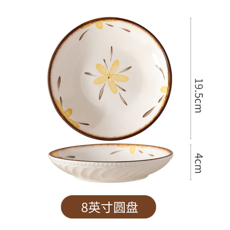 【HTK2388People】Campanula Flower for One Person Bowl Dish Suit Home Cartoon4Person Bowls, Plates, and Chopsticks Trending Creative Couple Pairs2Human Tableware