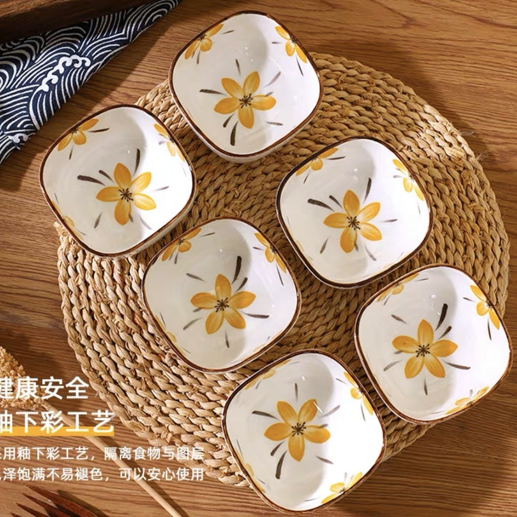 【HTK2388People】Campanula Flower for One Person Bowl Dish Suit Home Cartoon4Person Bowls, Plates, and Chopsticks Trending Creative Couple Pairs2Human Tableware