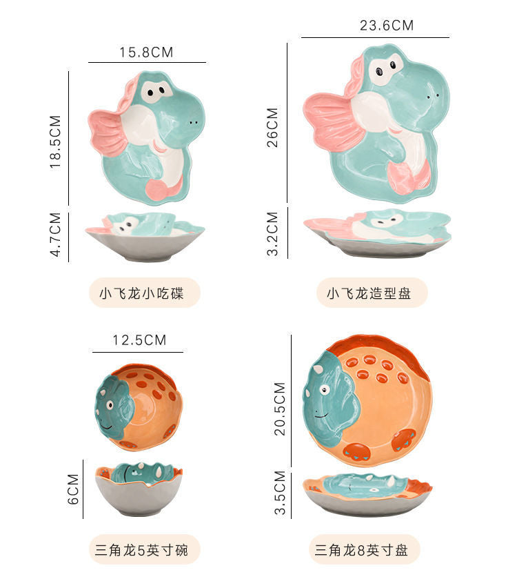 【4098People Collection】Aimeihui Cartoon Creative Dinosaur Shaped Bowl Household Children's Tableware Hand-painted Underglaze Craft Microwave Safe