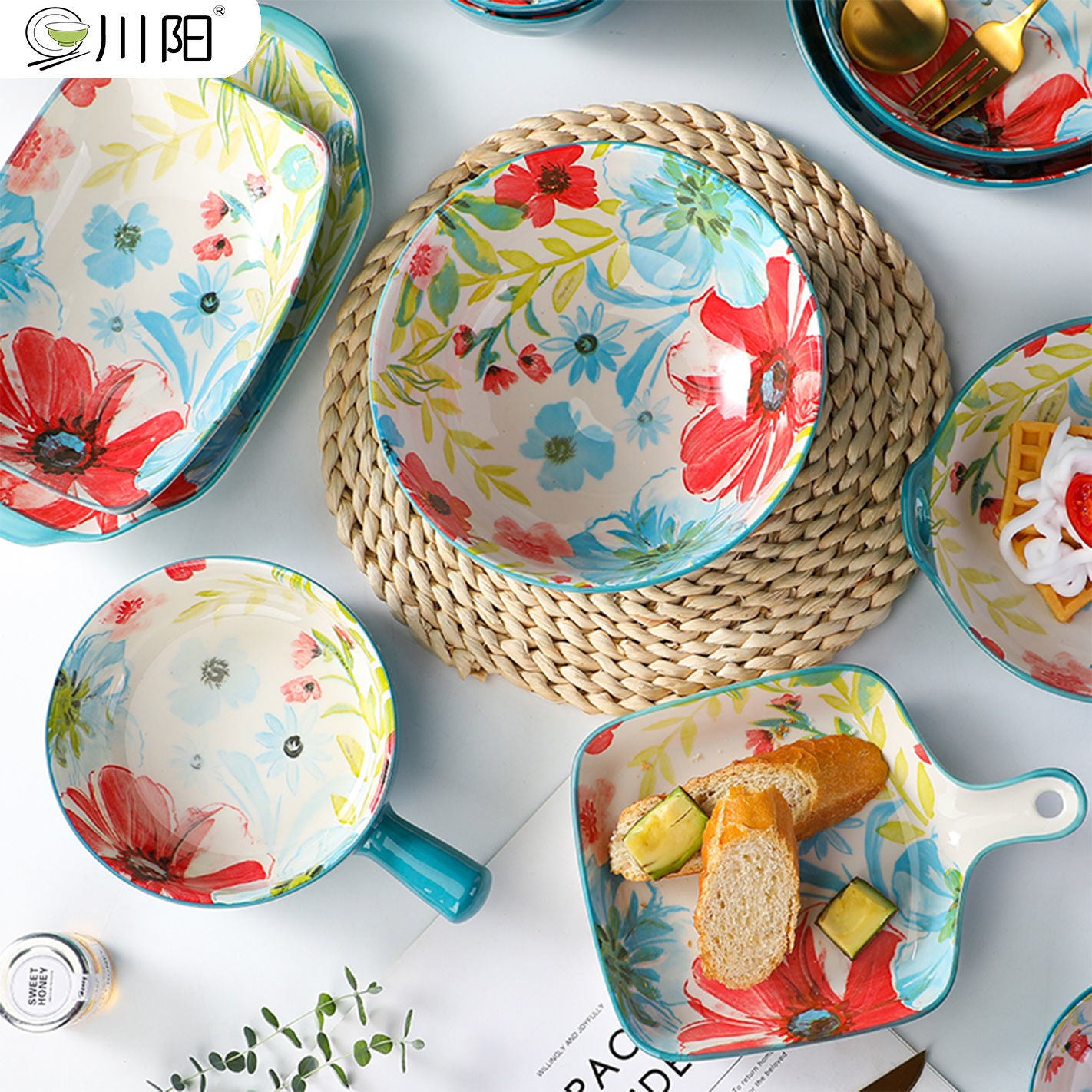 【1327Second-Time Repurchase】Ceramic Tableware Suit Internet Celebrity Combination Plate Household Creative Nordic Style Tableware Bowl and Plates Suit Instant Noodles Rice Bowl